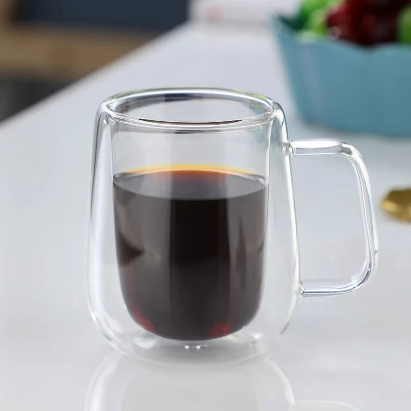 Double Wall High Borosilicate Glass Mug Heat Resistant Handle Coffee Milk Juice Water Cup Bar Drinkware Coffeeware Lover Gift - Slobuy