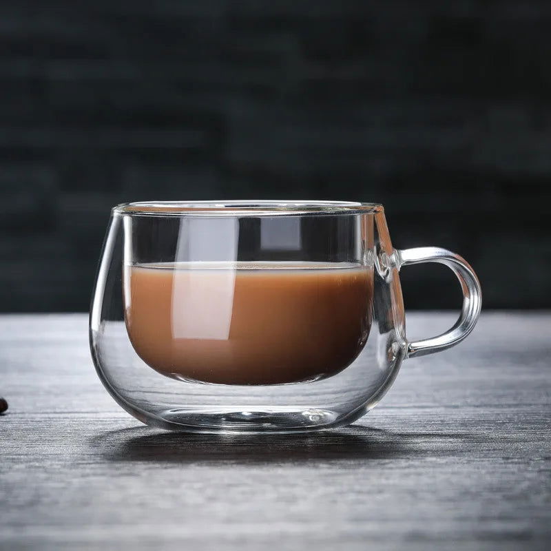 Double Wall High Borosilicate Glass Mug Heat Resistant Handle Coffee Milk Juice Water Cup Bar Drinkware Coffeeware Lover Gift - Slobuy