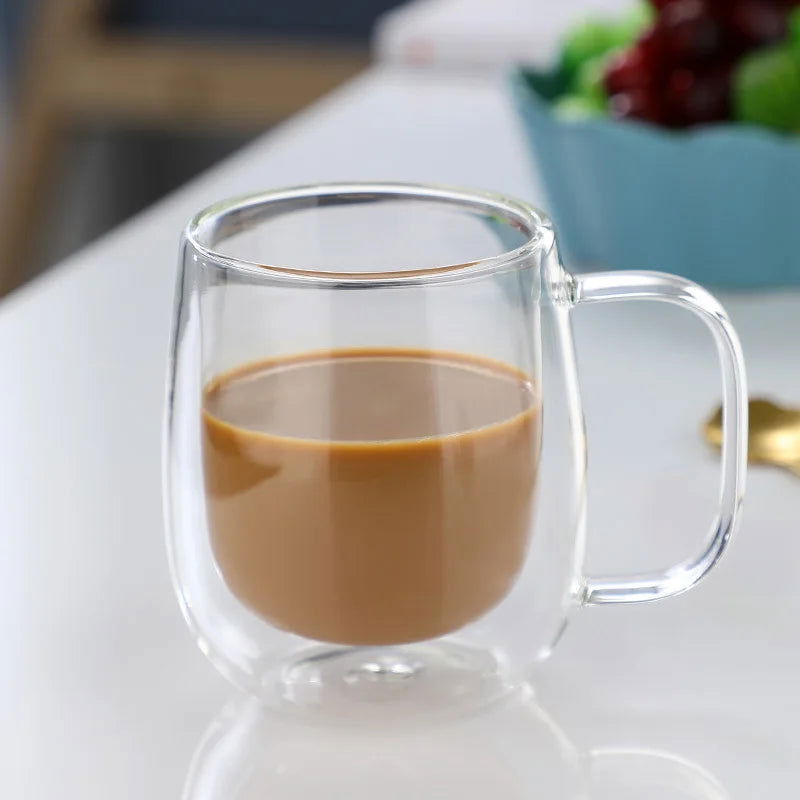 Double Wall High Borosilicate Glass Mug Heat Resistant Handle Coffee Milk Juice Water Cup Bar Drinkware Coffeeware Lover Gift - Slobuy