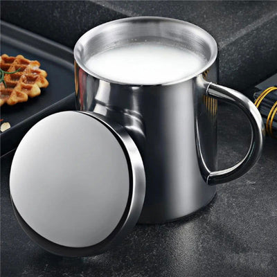 Double Wall Stainless Steel Coffee Mug with lid Portable Cup Travel Tumbler Jug Milk Tea Cups Office Water Mugs - Slobuy