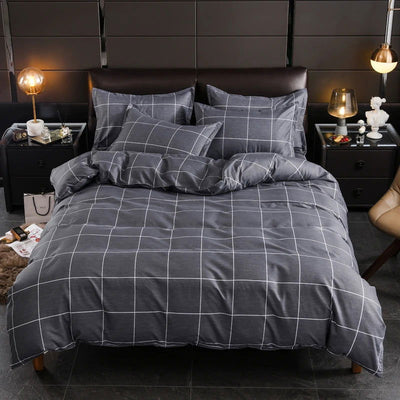 Double bed duvet cover Microfiber queen twin bed size quilt cover Plaid style 220x240 single bedding set and matching pillowcase - Slobuy