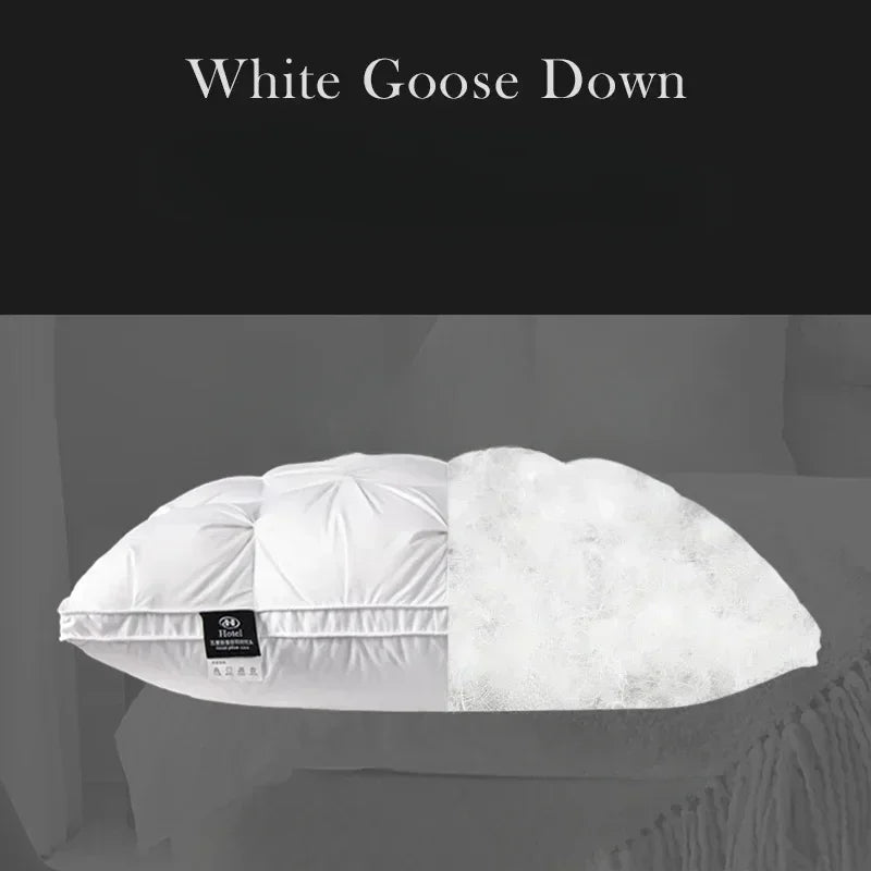 Down Pillow 100% White Goose Feather Pillow Core Five-star Hotel Cotton Single Cervical Vertebra Support Sleep Pillow - Slobuy