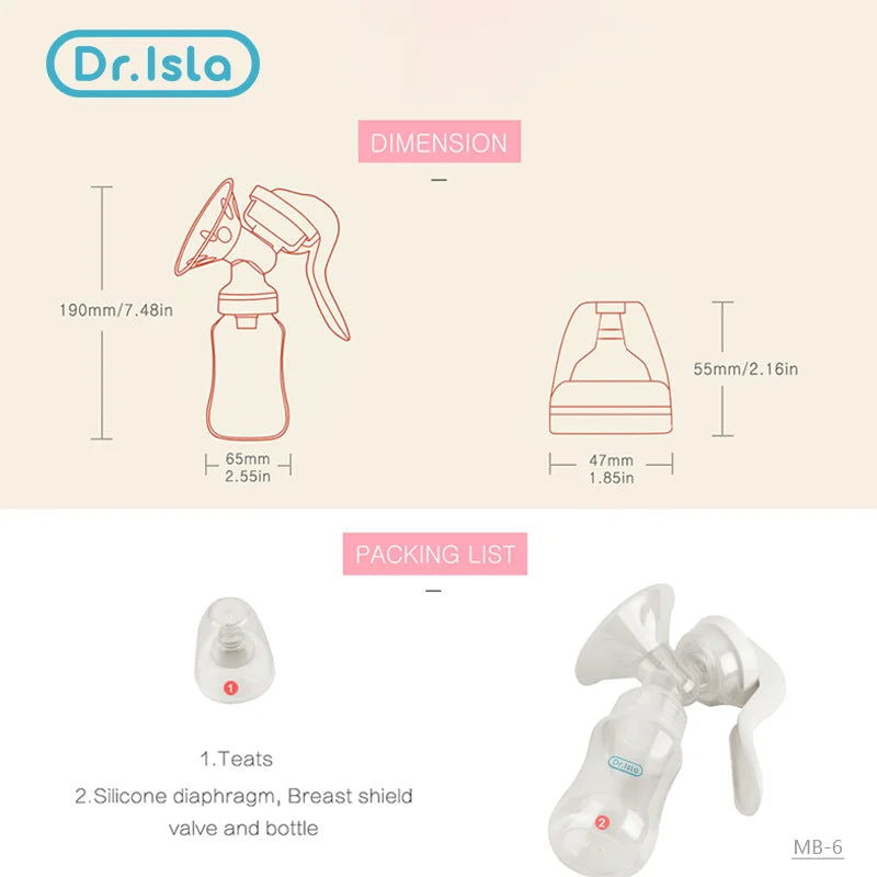 Dr.isla Breast Pump Manual Suction Milk Pump Feeding Breasts Pumps Milk Bottle Sucking Postpartum Supplies BPA Free - Slobuy