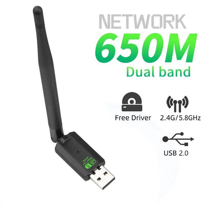 Drive free USB wifi 600Mbps Dual Band Adapter AC650 2.4GHz 5GHz WiFi with Antenna PC Mini Computer Network Card Receiver - Slobuy