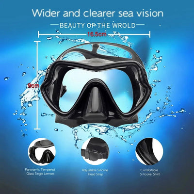 Dry Snorkel Set Diving Mask For Adults Tempered Glass Professional Panoramic Snorkeling Gear Swimming Training Snorkel Kit - Slobuy