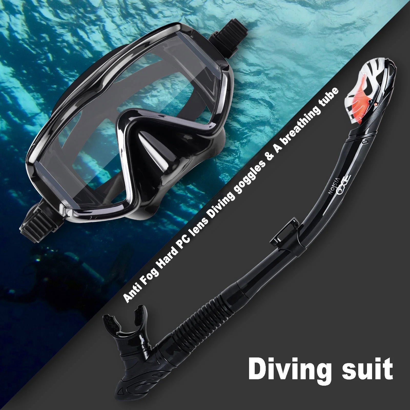Dry Snorkel Set, Pano 3 Window Snorkel Mask, Anti-Fog Scuba Diving Goggle and Snorkel, Adult Snorkeling Swim Mask with  PC  Lens - Slobuy