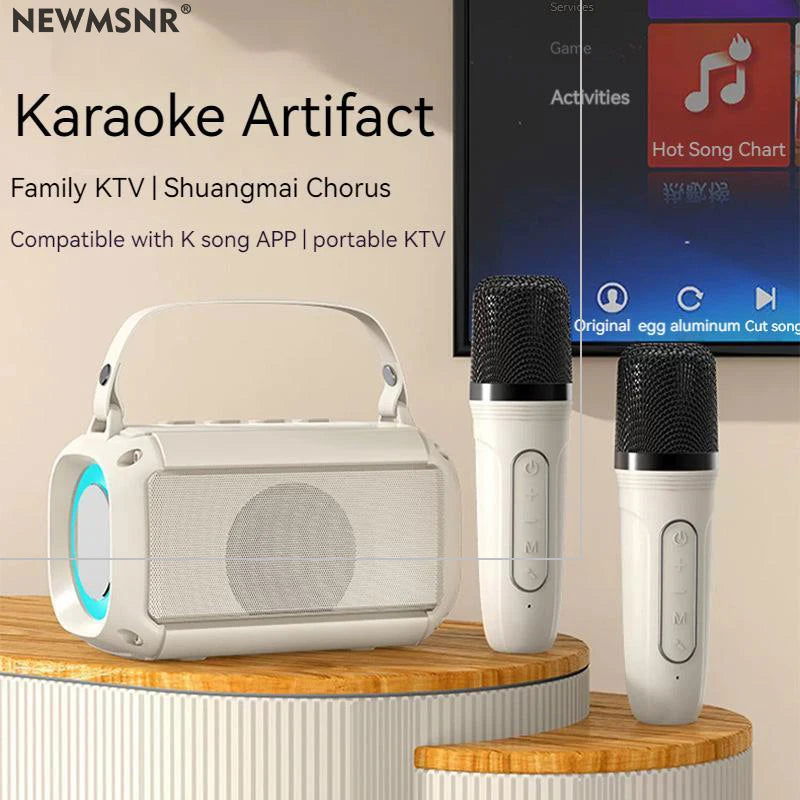Dual Microphone Karaoke Machine Subwoofer Portable Bluetooth PA Speaker System with 1-2 Wireless Mic Home Family Singing Machine - Slobuy