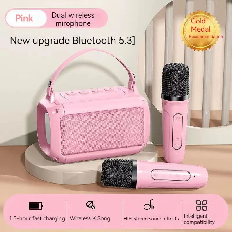 Dual Microphone Karaoke Machine Subwoofer Portable Bluetooth PA Speaker System with 1-2 Wireless Mic Home Family Singing Machine - Slobuy