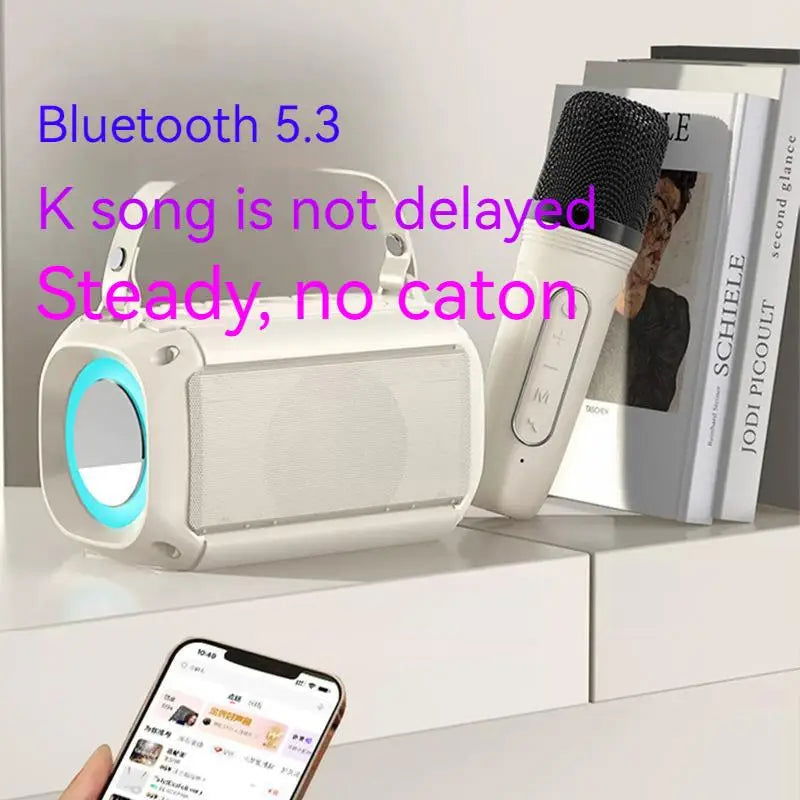 Dual Microphone Karaoke Machine Subwoofer Portable Bluetooth PA Speaker System with 1-2 Wireless Mic Home Family Singing Machine - Slobuy