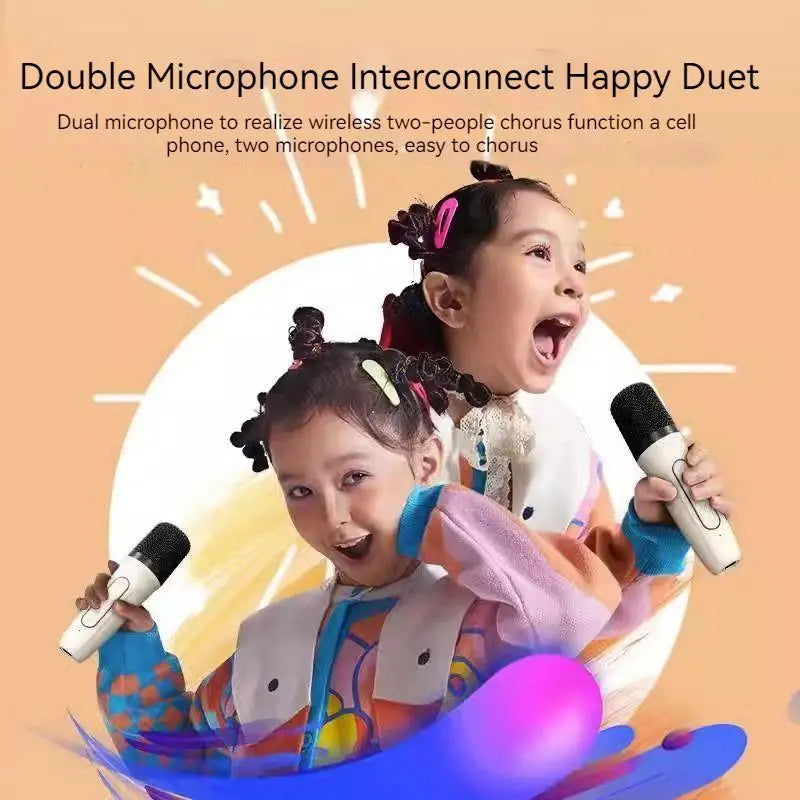 Dual Microphone Karaoke Machine Subwoofer Portable Bluetooth PA Speaker System with 1-2 Wireless Mic Home Family Singing Machine - Slobuy