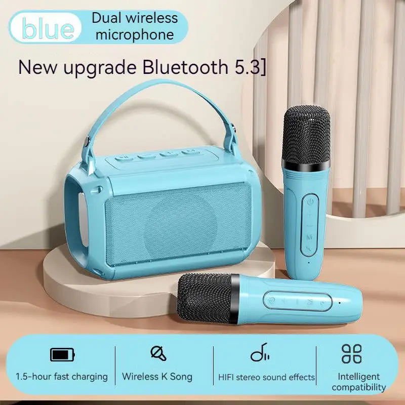 Dual Microphone Karaoke Machine Subwoofer Portable Bluetooth PA Speaker System with 1-2 Wireless Mic Home Family Singing Machine - Slobuy