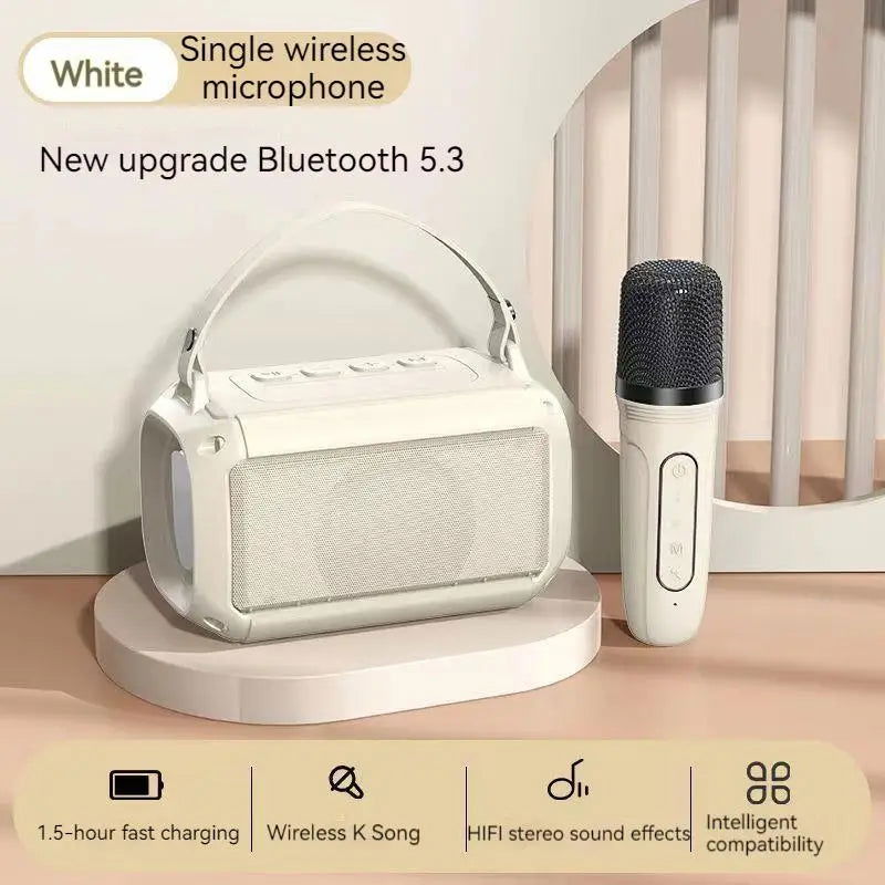 Dual Microphone Karaoke Machine Subwoofer Portable Bluetooth PA Speaker System with 1-2 Wireless Mic Home Family Singing Machine - Slobuy
