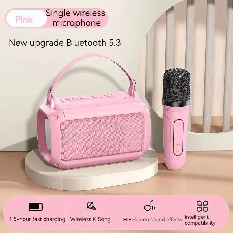 Dual Microphone Karaoke Machine Subwoofer Portable Bluetooth PA Speaker System with 1-2 Wireless Mic Home Family Singing Machine - Slobuy