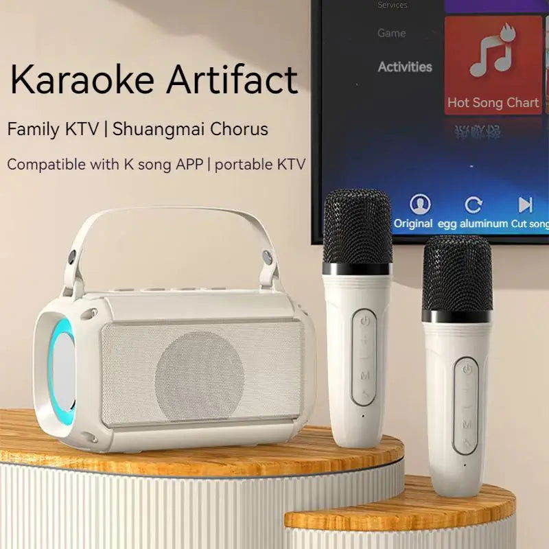 Dual Microphone Karaoke Machine Subwoofer Portable Bluetooth PA Speaker System with 1-2 Wireless Mic Home Family Singing Machine - Slobuy