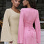 Dulzura Solid Ribbed Trumpet Sleeves Maxi Dress Back Lace-Up Straps Elegant Casual 2023 Autumn Winter For Women Birthday - Slobuy