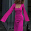 Dulzura Solid Ribbed Trumpet Sleeves Maxi Dress Back Lace-Up Straps Elegant Casual 2023 Autumn Winter For Women Birthday - Slobuy