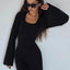 Dulzura Solid Ribbed Trumpet Sleeves Maxi Dress Back Lace-Up Straps Elegant Casual 2023 Autumn Winter For Women Birthday - Slobuy