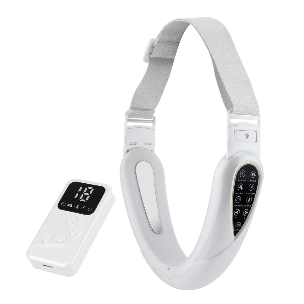 EMS Double Chin V Shape Lift Belt Facial Lifting Massager Face Slimming Vibration Face Lift Device with Remote Control Skin Care - Slobuy