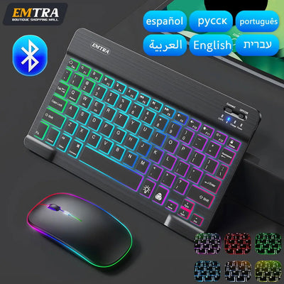 EMTRA Backlit Backlight Bluetooth Keyboard Mouse For IOS Android Windows For iPad Portuguese keyboard Spanish keyboard and Mouse - Slobuy
