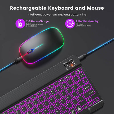 EMTRA Backlit Backlight Bluetooth Keyboard Mouse For IOS Android Windows For iPad Portuguese keyboard Spanish keyboard and Mouse - Slobuy