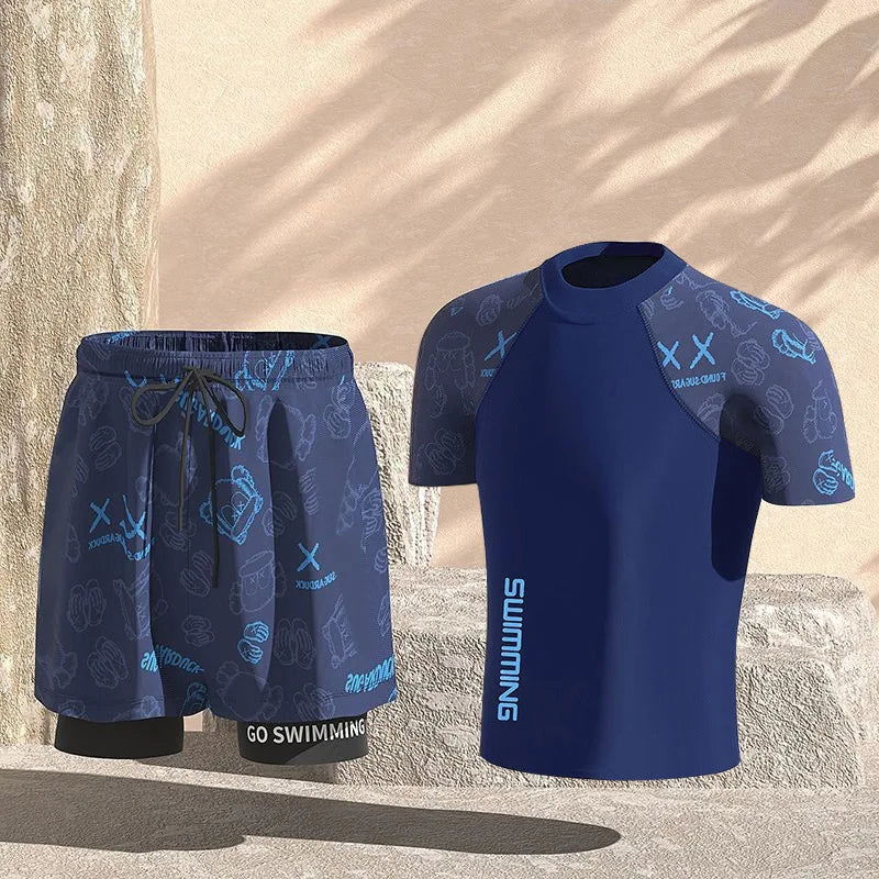 EU2XS-XL Men Teens Swim Trunks Anti Embarrassment Loose Quick Dry Swimming Shorts Seaside Beach Swimsuit Hot Spring Swimwear Set - Slobuy