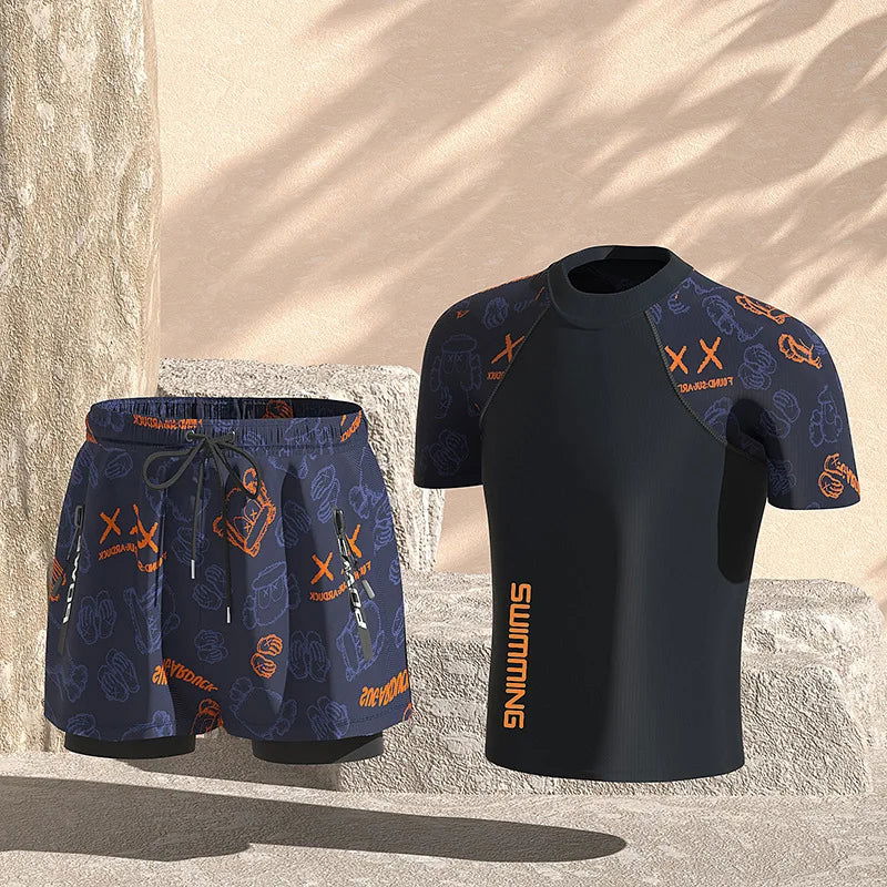 EU2XS-XL Men Teens Swim Trunks Anti Embarrassment Loose Quick Dry Swimming Shorts Seaside Beach Swimsuit Hot Spring Swimwear Set - Slobuy