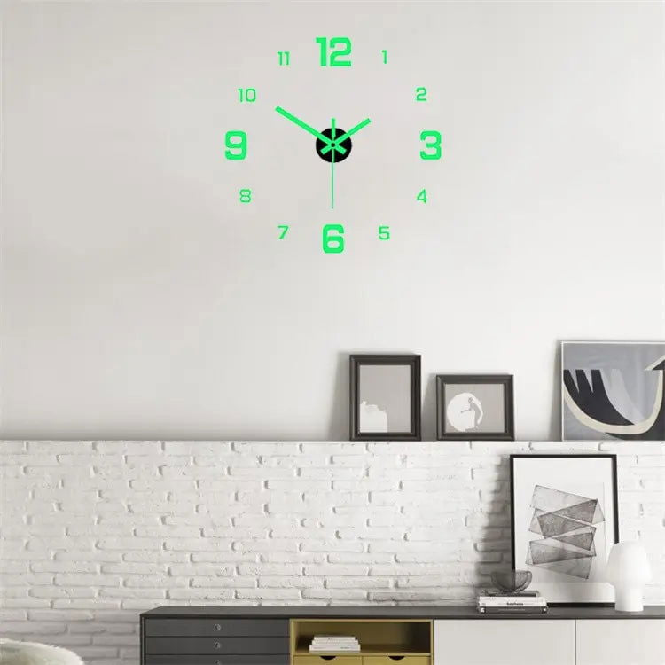 EW Creative Simple Luminous Digital Clock European Style DIY Silent Wall Clock Study Living Room Punch-Free Wall Sticker Clock - Slobuy
