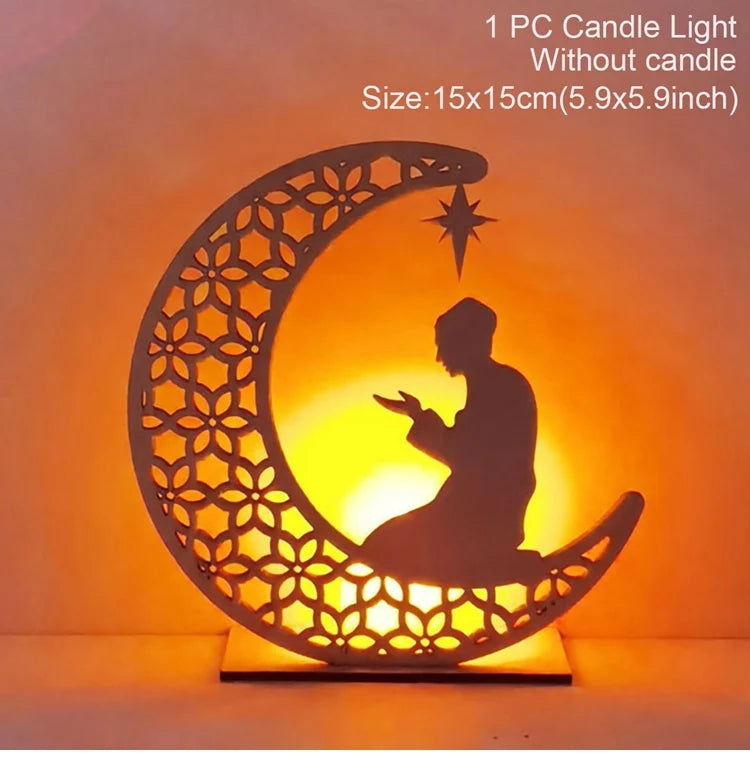 Eid Mubarak DIY Wooden Candle Holder Ramadan Decoration For Home Table Muslim Islamic Festival Party Candlestick Gift - Slobuy