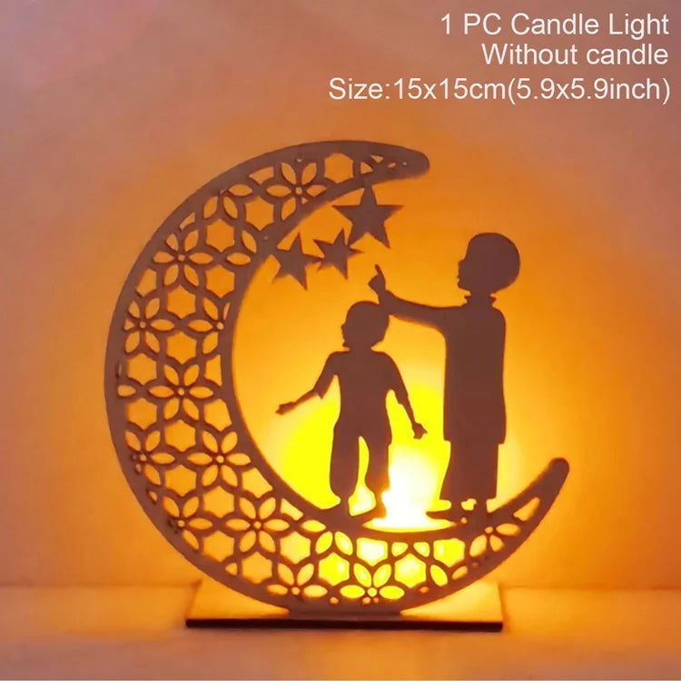 Eid Mubarak DIY Wooden Candle Holder Ramadan Decoration For Home Table Muslim Islamic Festival Party Candlestick Gift - Slobuy