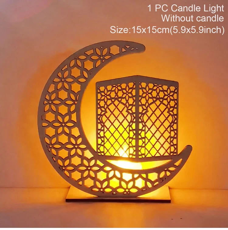 Eid Mubarak DIY Wooden Candle Holder Ramadan Decoration For Home Table Muslim Islamic Festival Party Candlestick Gift - Slobuy