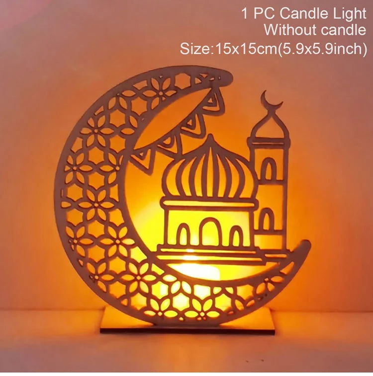 Eid Mubarak DIY Wooden Candle Holder Ramadan Decoration For Home Table Muslim Islamic Festival Party Candlestick Gift - Slobuy