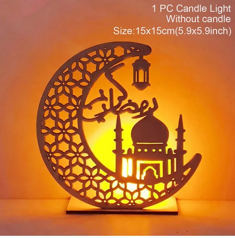 Eid Mubarak DIY Wooden Candle Holder Ramadan Decoration For Home Table Muslim Islamic Festival Party Candlestick Gift - Slobuy