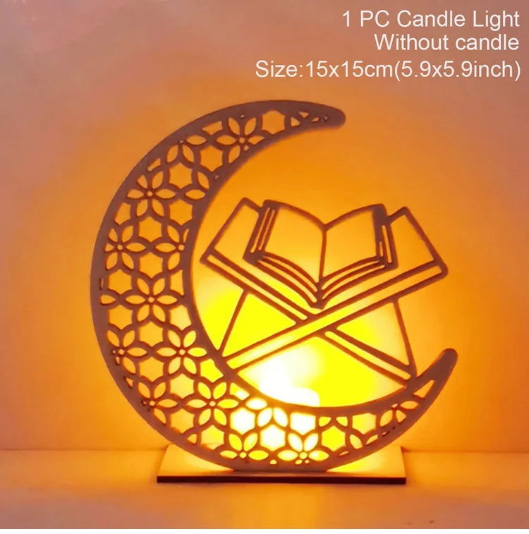 Eid Mubarak DIY Wooden Candle Holder Ramadan Decoration For Home Table Muslim Islamic Festival Party Candlestick Gift - Slobuy