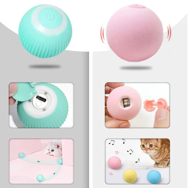Electric Cat Ball Toys Automatic Rolling Smart Cat Toys for Cats Training Self-moving Kitten Toys for Indoor Interactive Playing - Slobuy