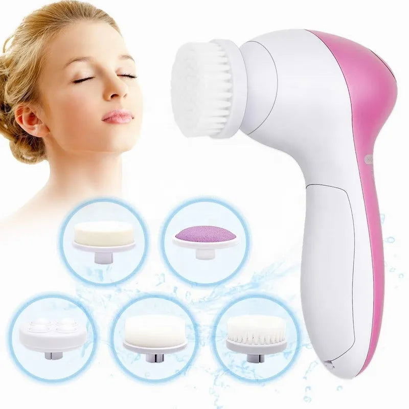 Electric Facial Cleaner 5 IN 1 Face Cleansing Brush Wash Machine Spa Skin Care Massager Blackhead Cleaning Facial Cleanser Tools - Slobuy