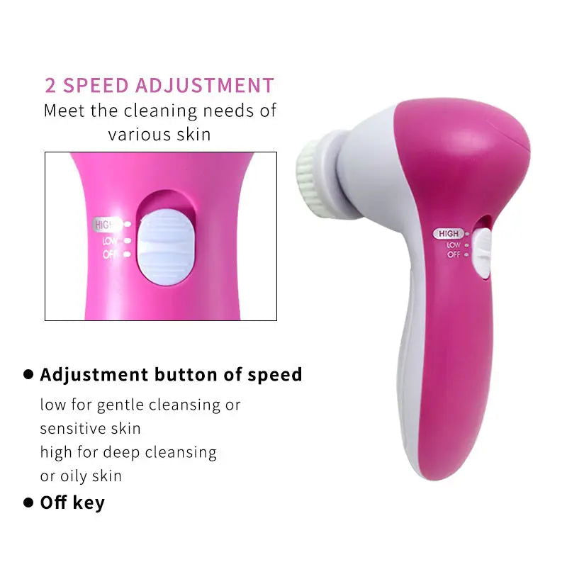 Electric Facial Cleaner 5 IN 1 Face Cleansing Brush Wash Machine Spa Skin Care Massager Blackhead Cleaning Facial Cleanser Tools - Slobuy