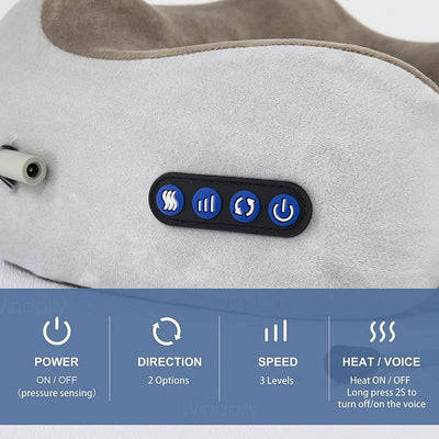 Electric Neck Massager With Heat Vibration 3D Kneading Shiatsu Massage U Shaped Pillow For Shoulder Cervical Pain Relief Fatigue - Slobuy