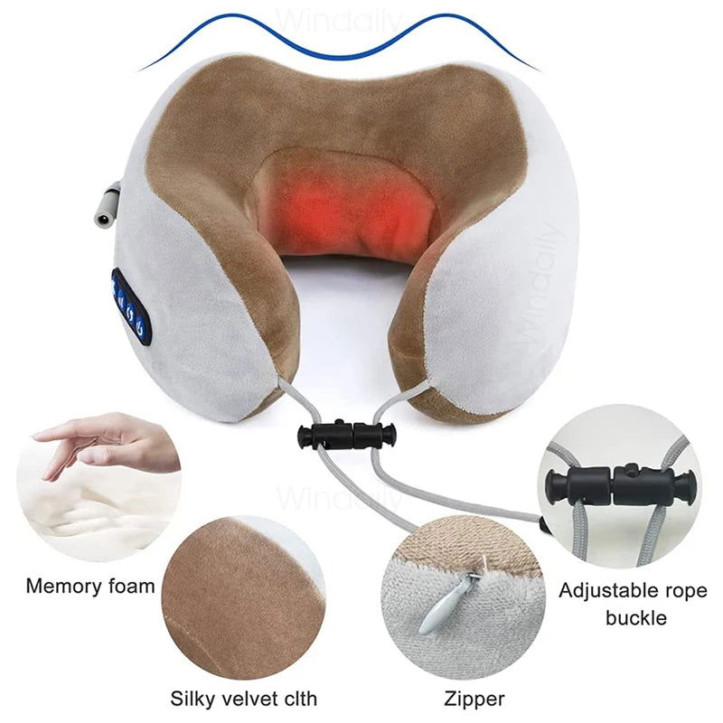 Electric Neck Massager With Heat Vibration 3D Kneading Shiatsu Massage U Shaped Pillow For Shoulder Cervical Pain Relief Fatigue - Slobuy