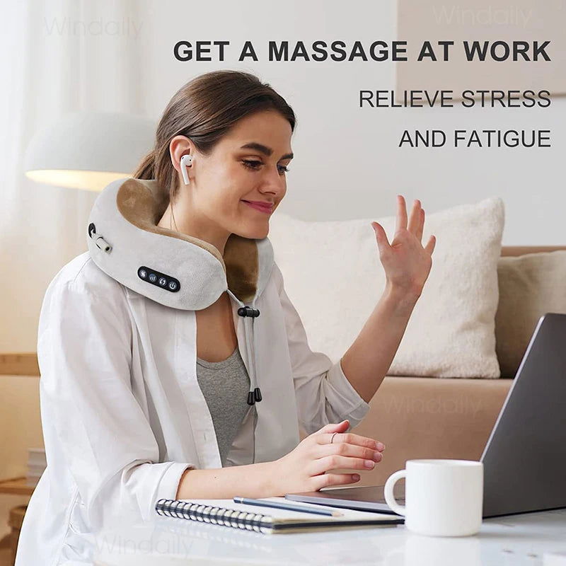 Electric Neck Massager With Heat Vibration 3D Kneading Shiatsu Massage U Shaped Pillow For Shoulder Cervical Pain Relief Fatigue - Slobuy