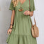 Elegant Solid V Neck A Line Dress 2024 New Summer Ruffles Loose Mini Dress Casual Short Sleeve Beach Party Vestidos Streetwear - Slobuy