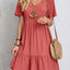 Elegant Solid V Neck A Line Dress 2024 New Summer Ruffles Loose Mini Dress Casual Short Sleeve Beach Party Vestidos Streetwear - Slobuy