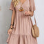 Elegant Solid V Neck A Line Dress 2024 New Summer Ruffles Loose Mini Dress Casual Short Sleeve Beach Party Vestidos Streetwear - Slobuy