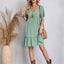 Elegant Solid V Neck A Line Dress 2024 New Summer Ruffles Loose Mini Dress Casual Short Sleeve Beach Party Vestidos Streetwear - Slobuy