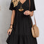 Elegant Solid V Neck A Line Dress 2024 New Summer Ruffles Loose Mini Dress Casual Short Sleeve Beach Party Vestidos Streetwear - Slobuy