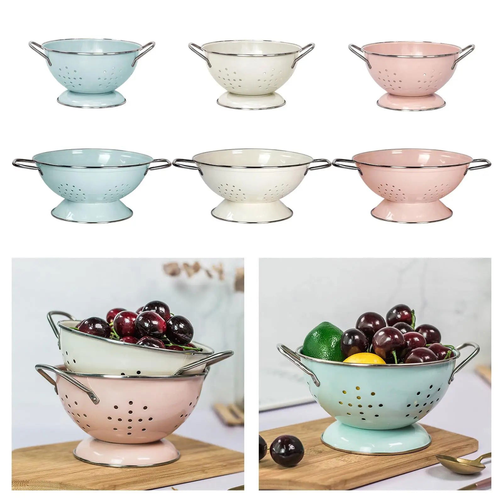 Enamel Coated Fruit Basket Drainage Bowl Vegetable Strainer Plate Fruit Dishes Multipurpose Self Draining Decorative for Kitchen - Slobuy