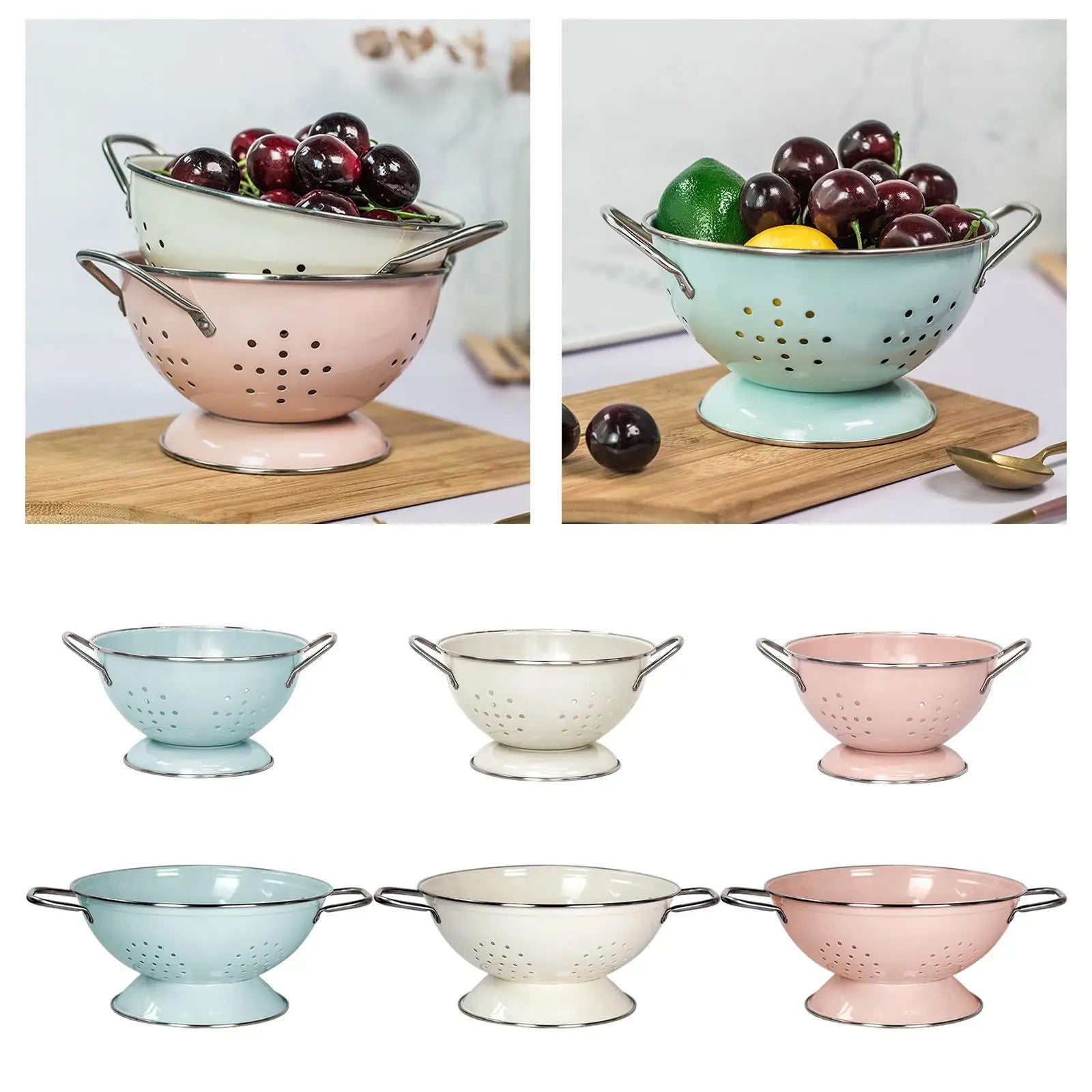 Enamel Coated Fruit Basket Drainage Bowl Vegetable Strainer Plate Fruit Dishes Multipurpose Self Draining Decorative for Kitchen - Slobuy