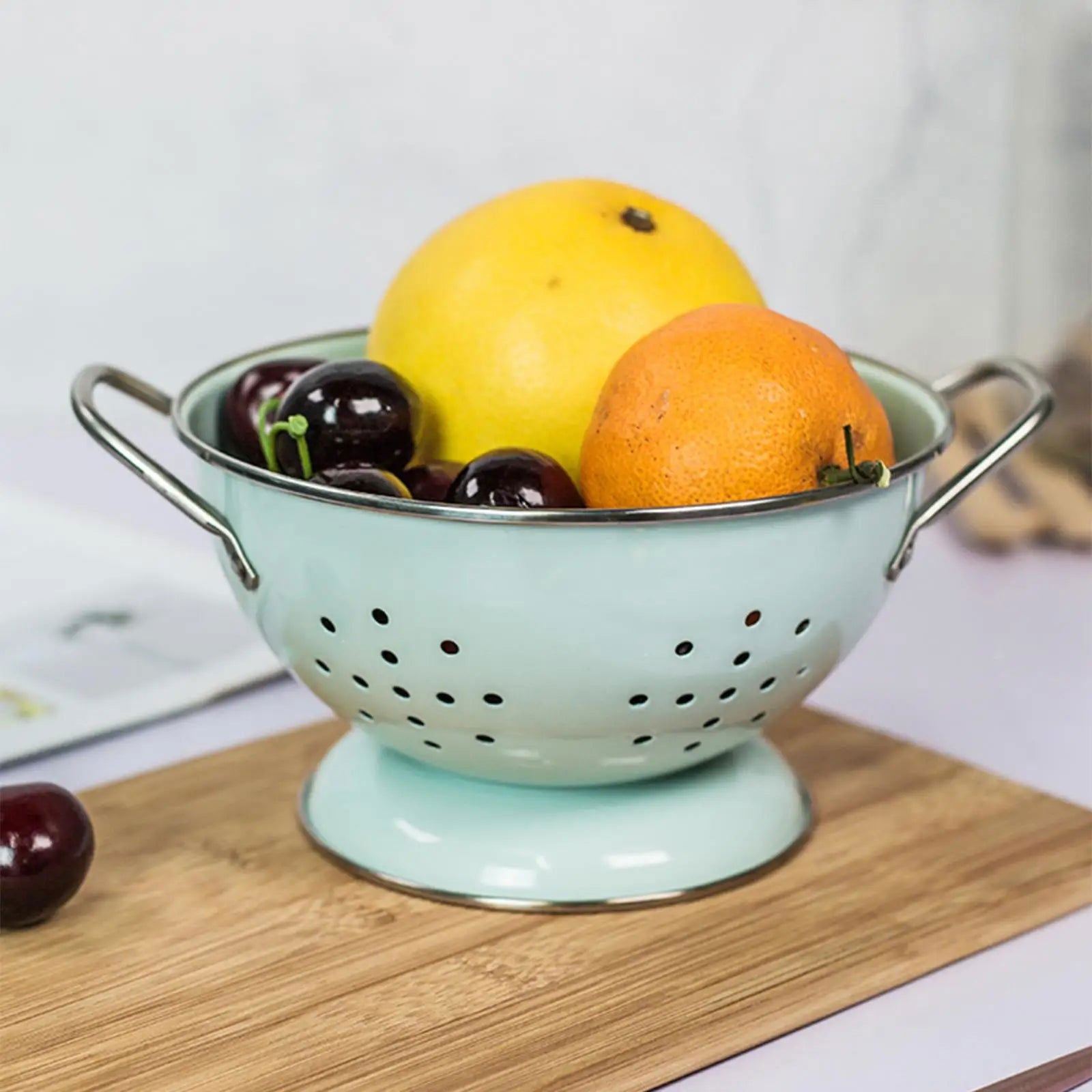 Enamel Coated Fruit Basket Drainage Bowl Vegetable Strainer Plate Fruit Dishes Multipurpose Self Draining Decorative for Kitchen - Slobuy
