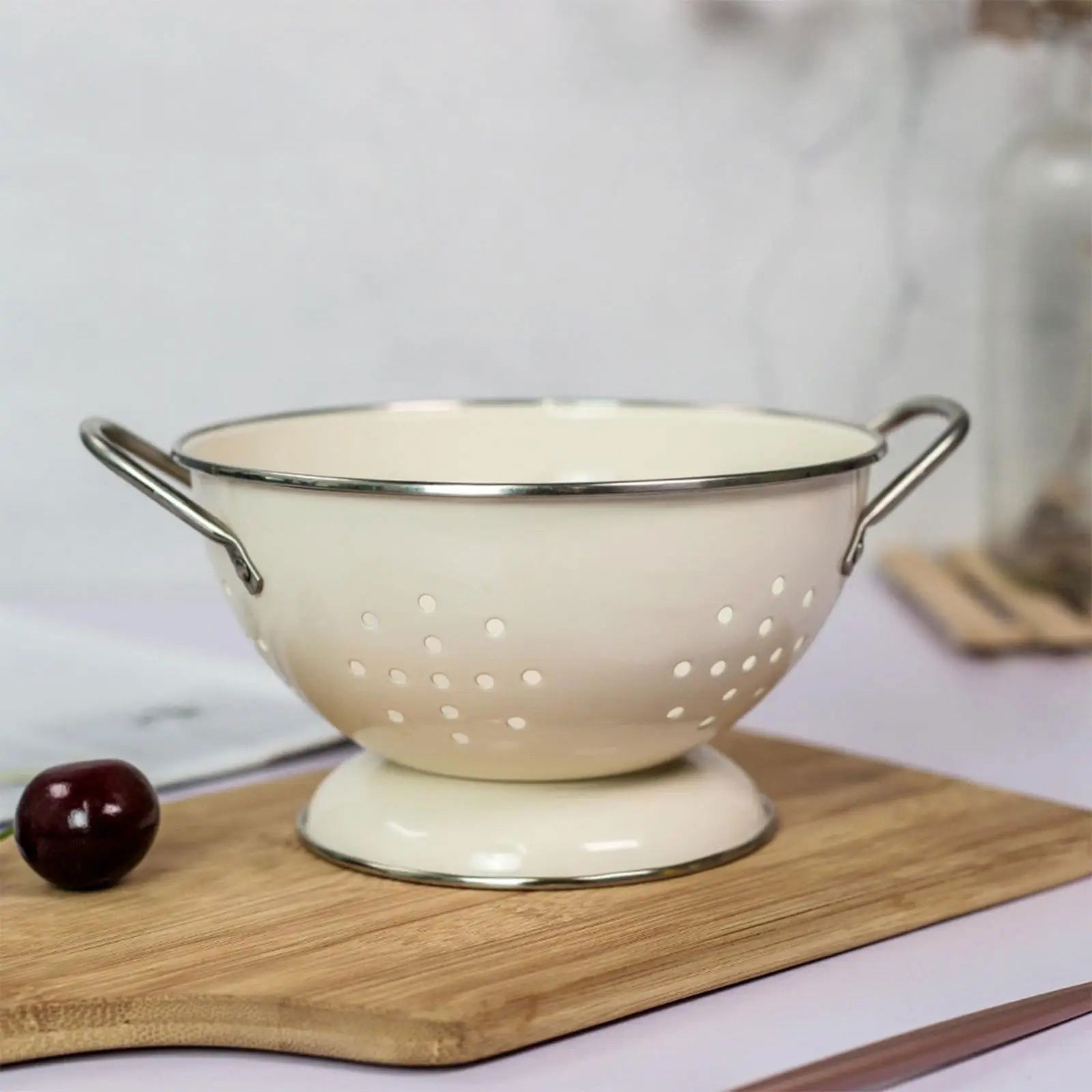 Enamel Coated Fruit Basket Drainage Bowl Vegetable Strainer Plate Fruit Dishes Multipurpose Self Draining Decorative for Kitchen - Slobuy