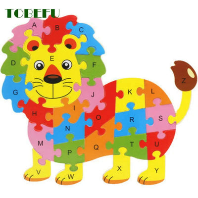English Letter Building Block Wood Animal Jigsaw Puzzle Children Cognition Intelligence Toy for Toddlers Early Educational Gifts - Slobuy
