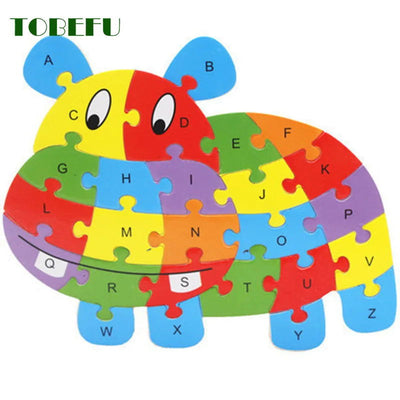 English Letter Building Block Wood Animal Jigsaw Puzzle Children Cognition Intelligence Toy for Toddlers Early Educational Gifts - Slobuy